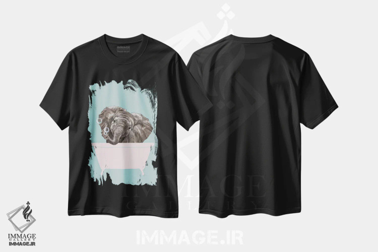 تیشرت مشکی طرح دار بچه فیل در وان حمام، هنر دیجیتال اثر بگ نوز ورک | immage.ir