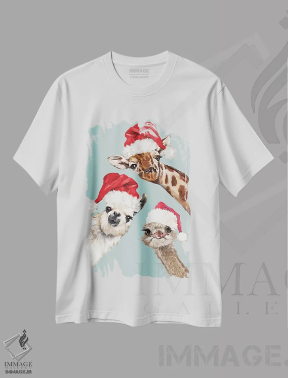 تیشرت سفید طرح دار دسته حیوانات کریسمسی، حیوانات کریسمسی اثر بگ نوز ورک | immage.ir