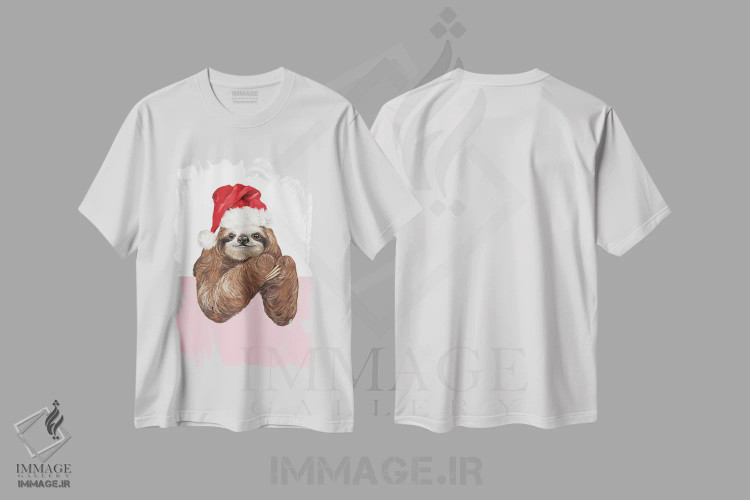 تیشرت سفید طرح دار تنبل شاد کریسمسی، حیوانات کریسمسی اثر بگ نوز ورک | فروشگاه ایماژ