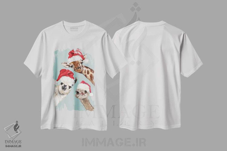 تیشرت سفید طرح دار دسته حیوانات کریسمسی، حیوانات کریسمسی اثر بگ نوز ورک | immage.ir