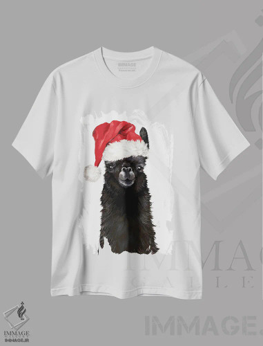 تیشرت سفید طرح دار لامای سیاه کریسمسی، حیوانات کریسمسی اثر بگ نوز ورک | فروشگاه ایماژ