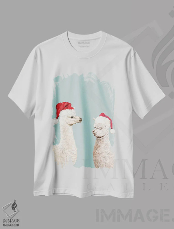 تیشرت سفید طرح دار لاما آلباکای کریسمسی، حیوانات کریسمسی اثر بگ نوز ورک | immage.ir