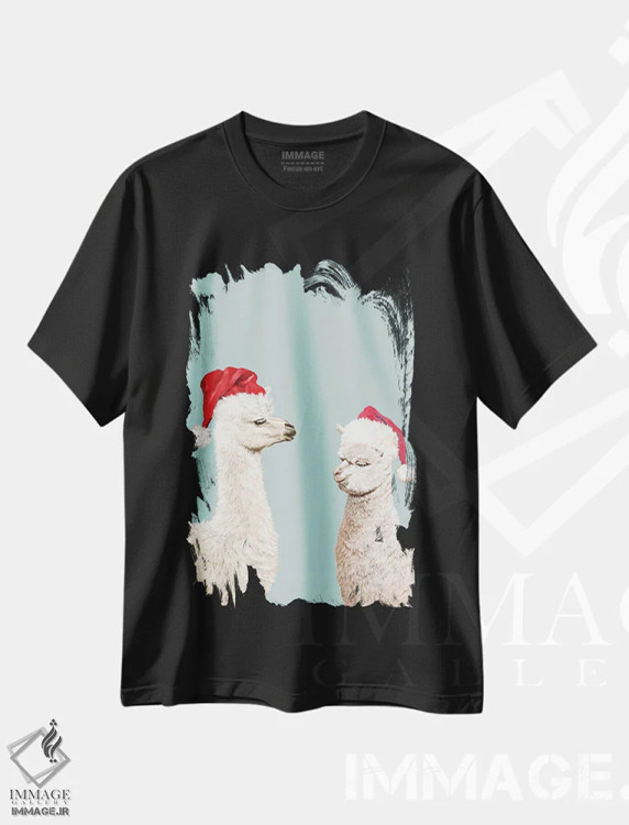 تیشرت مشکی طرح دار لاما آلباکای کریسمسی، حیوانات کریسمسی اثر بگ نوز ورک | فروشگاه ایماژ