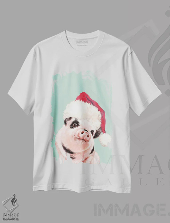 تیشرت سفید طرح دار بچه خوک بانمک کریسمسی، حیوانات کریسمسی اثر بگ نوز ورک | فروشگاه ایماژ