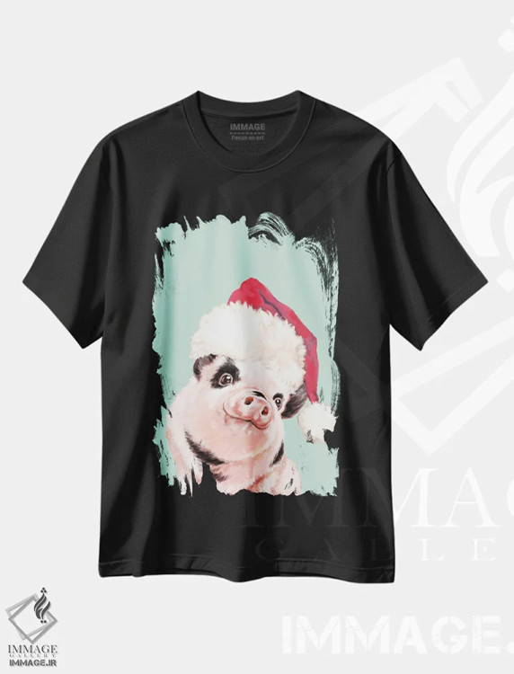تیشرت مشکی طرح دار بچه خوک بانمک کریسمسی، حیوانات کریسمسی اثر بگ نوز ورک | immage.ir