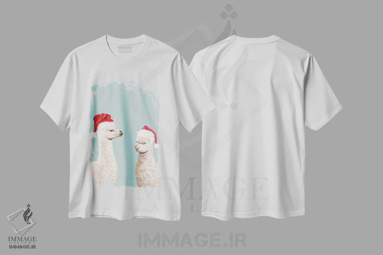 تیشرت سفید طرح دار لاما آلباکای کریسمسی، حیوانات کریسمسی اثر بگ نوز ورک | immage.ir