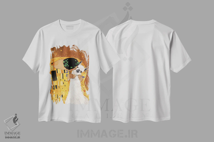 تیشرت سفید طرح دار بوسه لاما، هنر دیجیتال اثر بگ نوز ورک | immage.ir