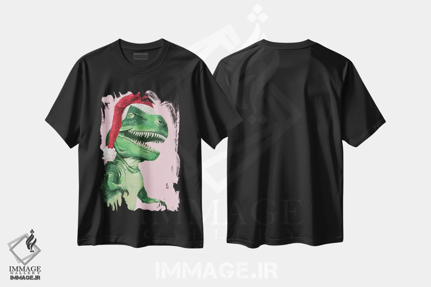 تیشرت مشکی طرح دار بابانوئل تی رکس، حیوانات کریسمسی اثر بگ نوز ورک | immage.ir