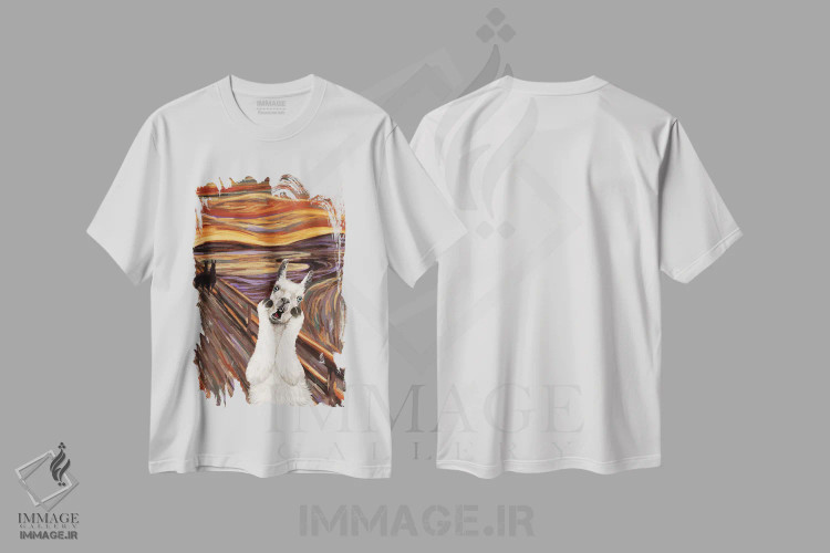 تیشرت سفید طرح دار لامای جیغ زن، هنر دیجیتال اثر بگ نوز ورک | immage.ir