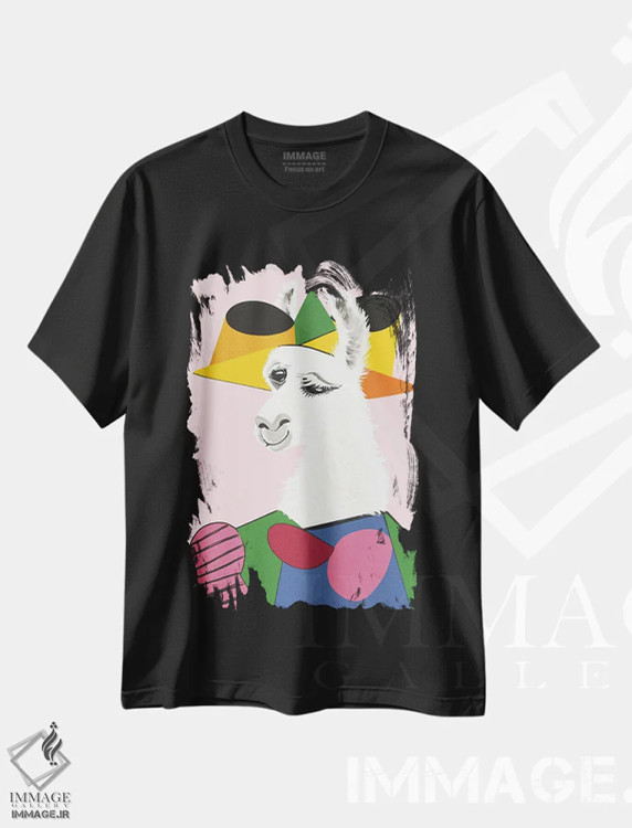 تیشرت مشکی طرح دار پرترهٔ لاما، هنر دیجیتال اثر بگ نوز ورک | فروشگاه ایماژ