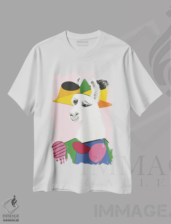 تیشرت سفید طرح دار پرترهٔ لاما، هنر دیجیتال اثر بگ نوز ورک | immage.ir