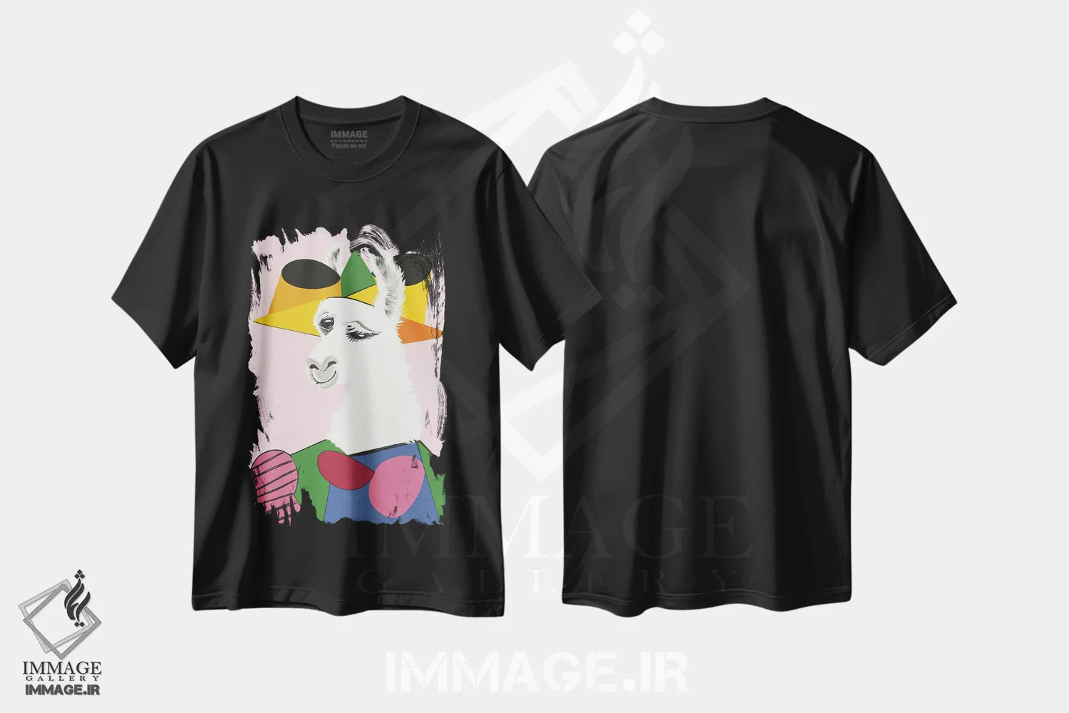 تیشرت مشکی طرح دار پرترهٔ لاما، هنر دیجیتال اثر بگ نوز ورک | فروشگاه ایماژ
