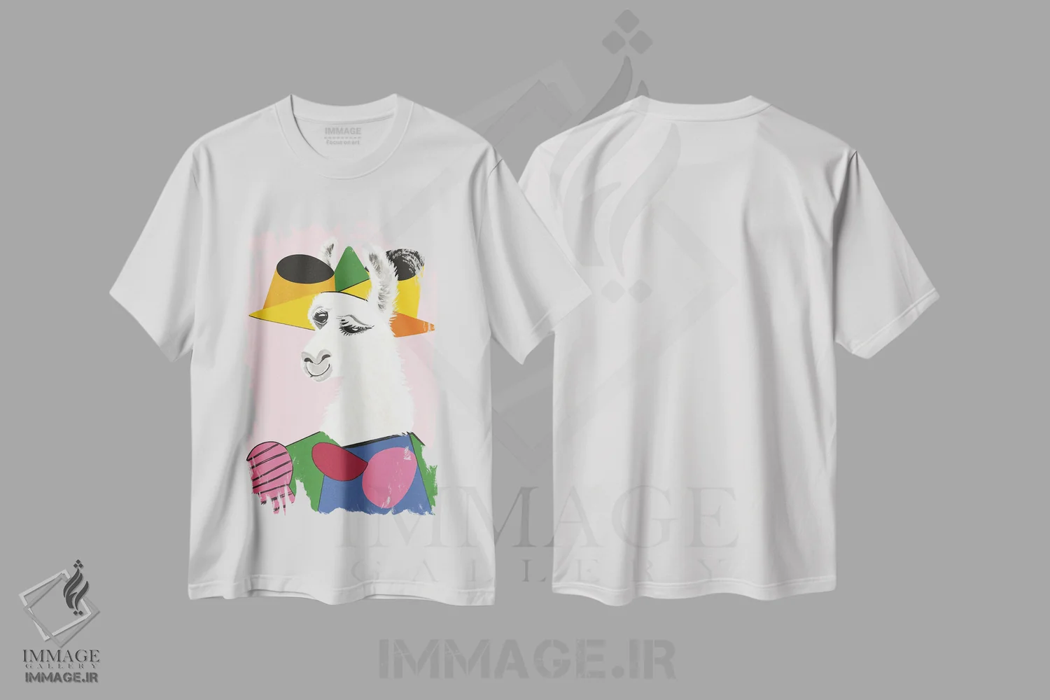 تیشرت سفید طرح دار پرترهٔ لاما، هنر دیجیتال اثر بگ نوز ورک | immage.ir