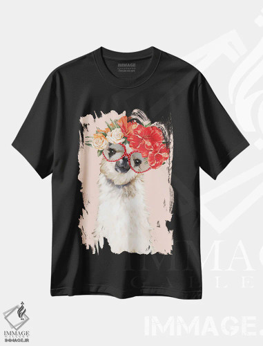 تیشرت مشکی طرح دار لامای شیک پوش، هنر دیجیتال اثر بگ نوز ورک | فروشگاه ایماژ