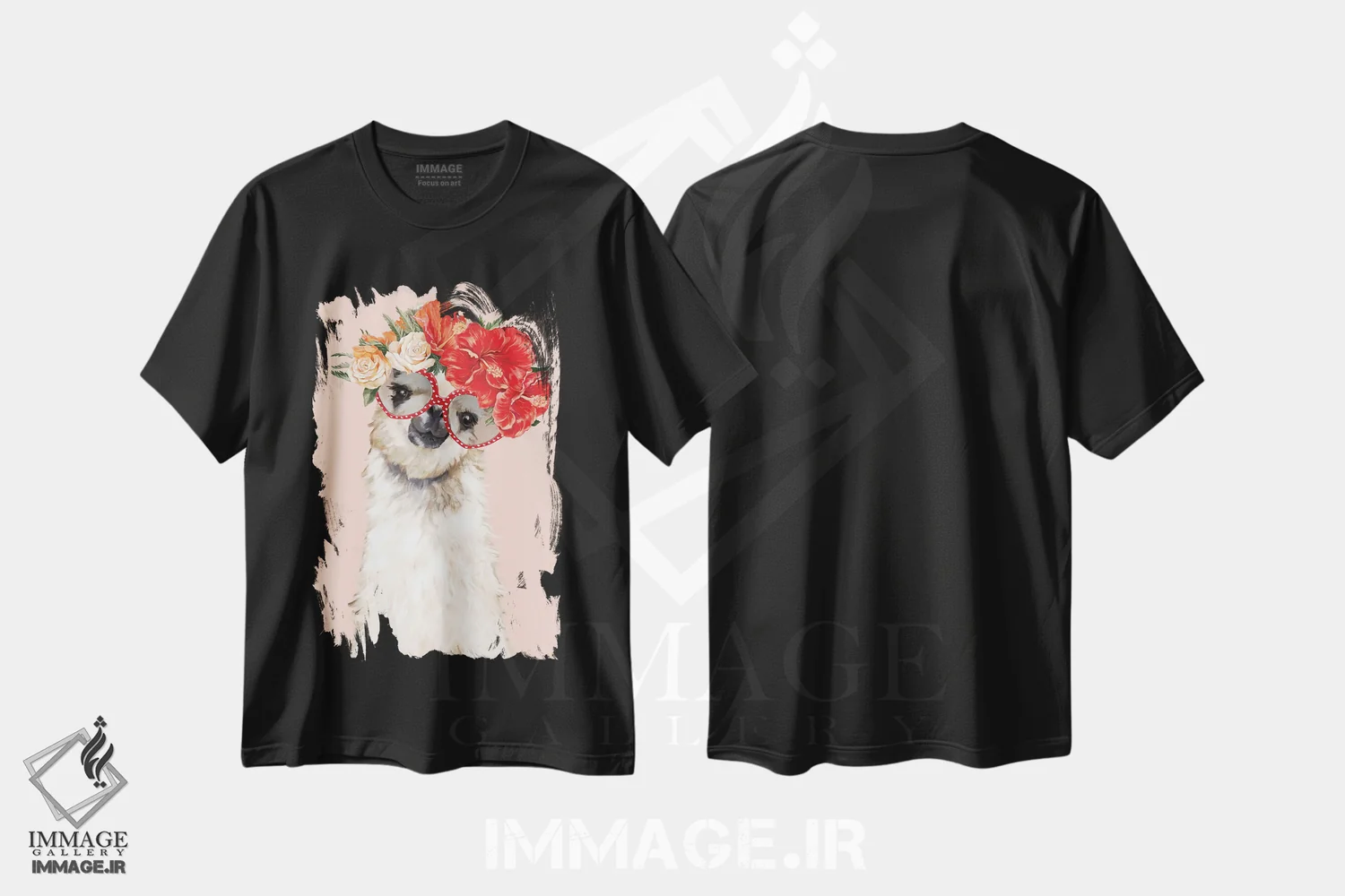 تیشرت مشکی طرح دار لامای شیک پوش، هنر دیجیتال اثر بگ نوز ورک | فروشگاه ایماژ