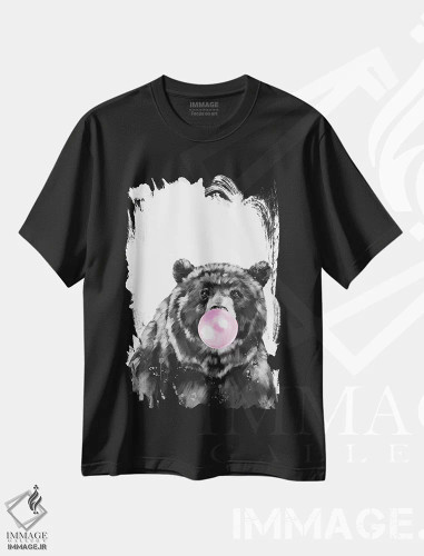 تیشرت مشکی طرح دار خرس بزرگ در حال فوت کردن آدامس بادکنکی، تزئینی اثر بگ نوز ورک | فروشگاه ایماژ