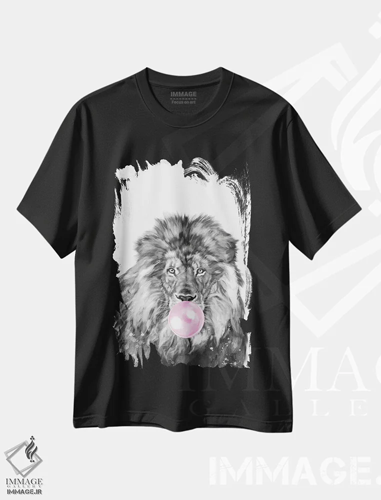 تیشرت مشکی طرح دار شیر در حال فوت کردن آدامس بادکنکی، تزئینی اثر بگ نوز ورک | immage.ir