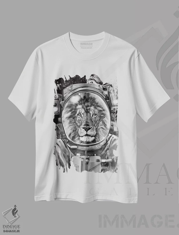 تیشرت سفید طرح دار سلفی شیر فضانورد، تزئینی اثر بگ نوز ورک | فروشگاه ایماژ