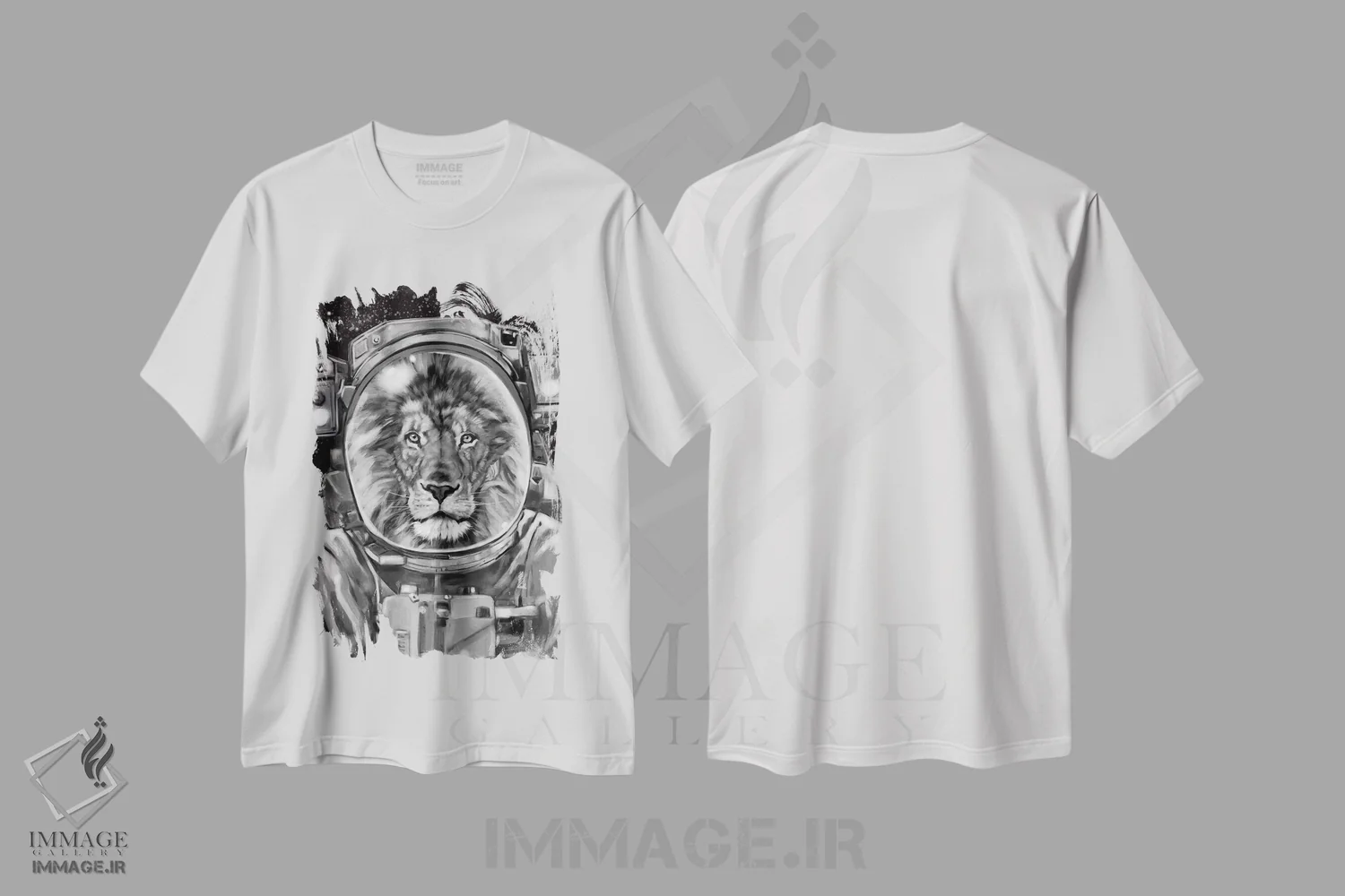 تیشرت سفید طرح دار سلفی شیر فضانورد، تزئینی اثر بگ نوز ورک | فروشگاه ایماژ