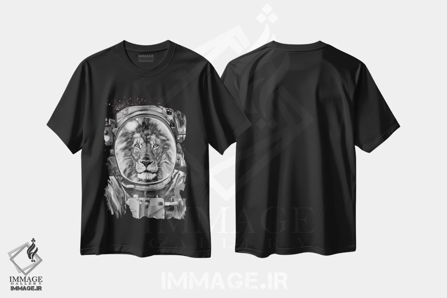 تیشرت مشکی طرح دار سلفی شیر فضانورد، تزئینی اثر بگ نوز ورک | immage.ir