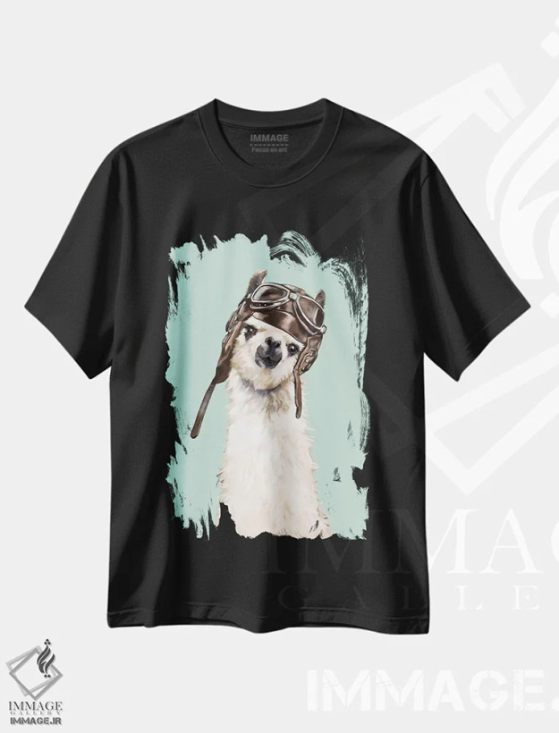 تیشرت مشکی طرح دار لامای خلبان خوش استایل، تزئینی اثر بگ نوز ورک | فروشگاه ایماژ