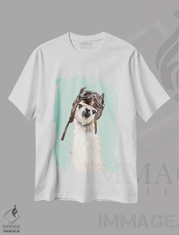 تیشرت سفید طرح دار لامای خلبان خوش استایل، تزئینی اثر بگ نوز ورک | immage.ir
