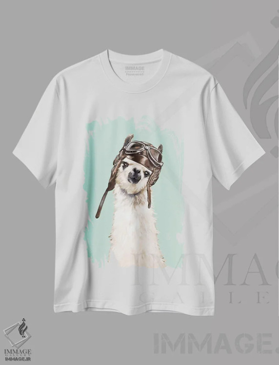 تیشرت سفید طرح دار لامای خلبان خوش استایل، تزئینی اثر بگ نوز ورک | immage.ir