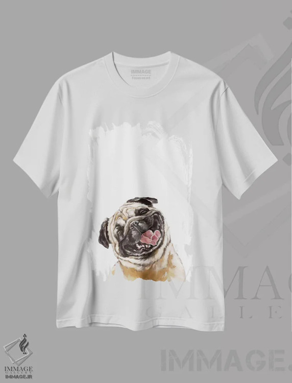 تیشرت سفید طرح دار پاگ خندان شاد، تزئینی اثر بگ نوز ورک | immage.ir
