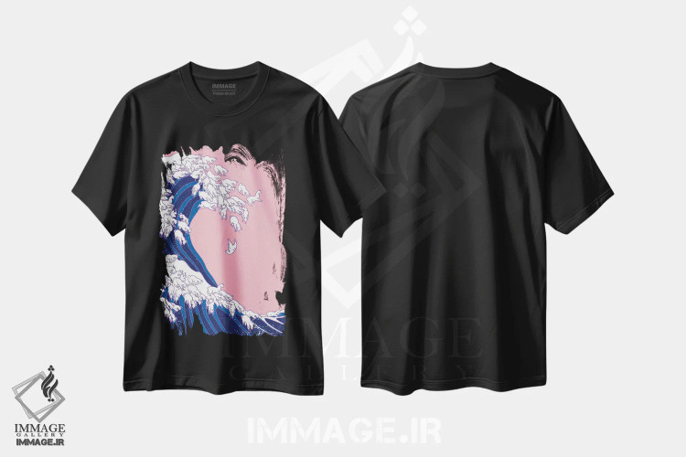 تیشرت مشکی طرح دار موج های لاما در رنگ صورتی، تزئینی اثر بگ نوز ورک | immage.ir