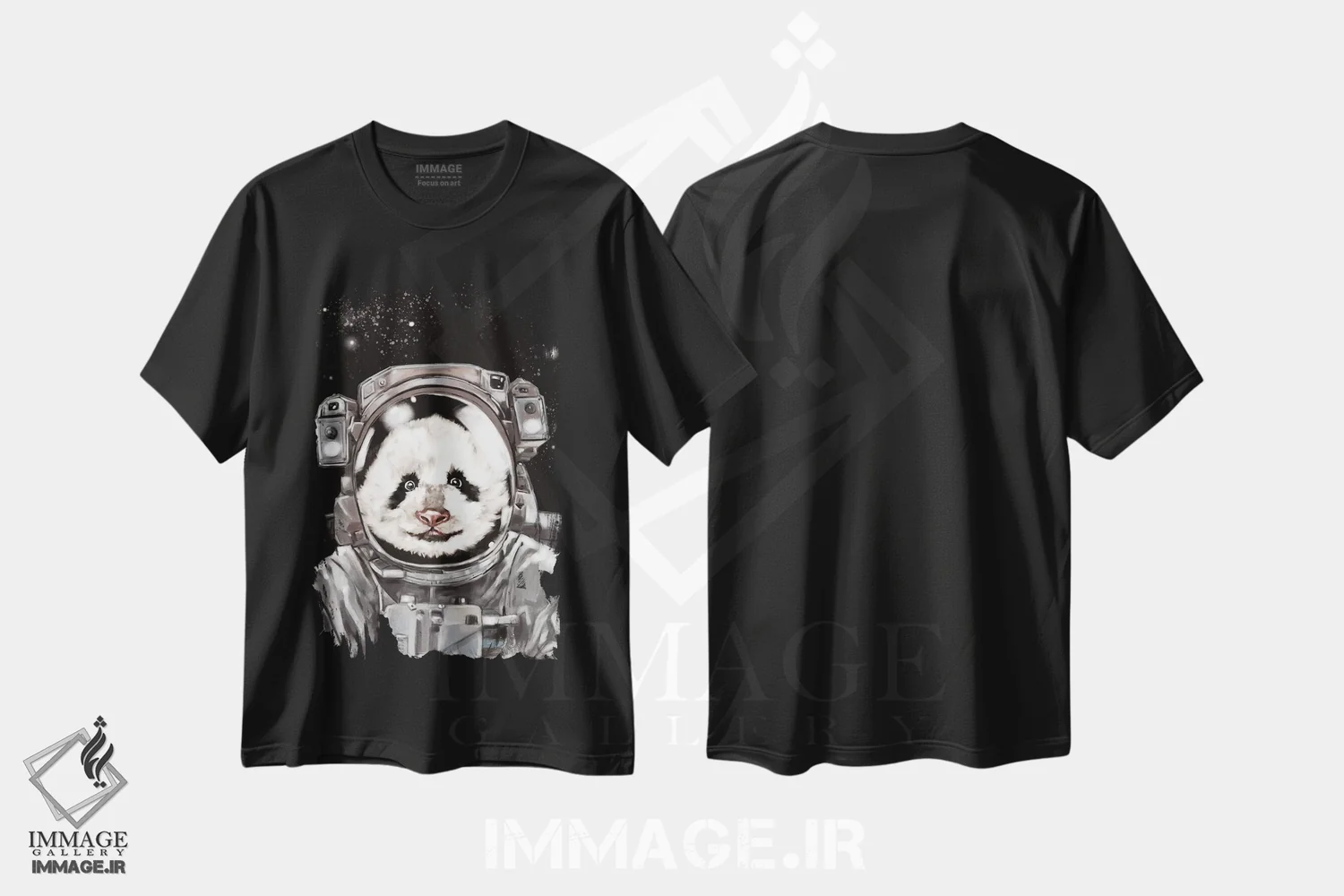 تیشرت مشکی طرح دار سلفی پاندا فضانورد، تزئینی اثر بگ نوز ورک | فروشگاه ایماژ