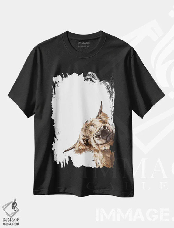 تیشرت مشکی طرح دار گاو کوهستانی شیطان، دکور روستایی اثر بگ نوز ورک | immage.ir