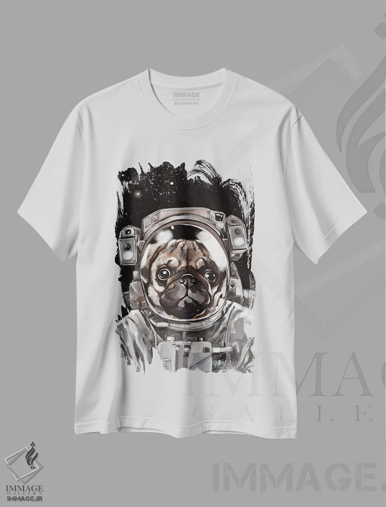 تیشرت سفید طرح دار سلفی پاگ فضانورد، تزئینی اثر بگ نوز ورک | فروشگاه ایماژ