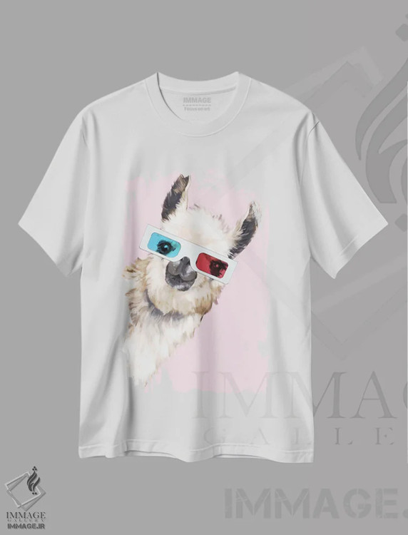 تیشرت سفید طرح دار لامای شیطان با عینک سه بعدی در رنگ صورتی، تزئینی اثر بگ نوز ورک | immage.ir