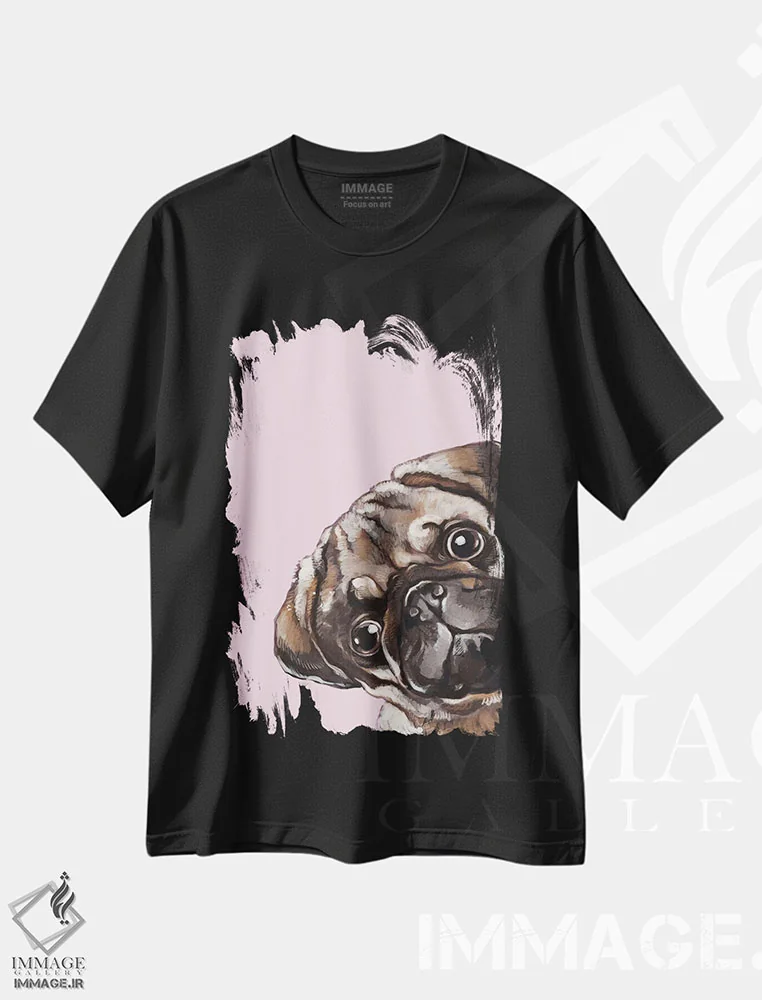 تیشرت مشکی طرح دار پاگ غمگین شیطان در رنگ صورتی، تزئینی اثر بگ نوز ورک | immage.ir