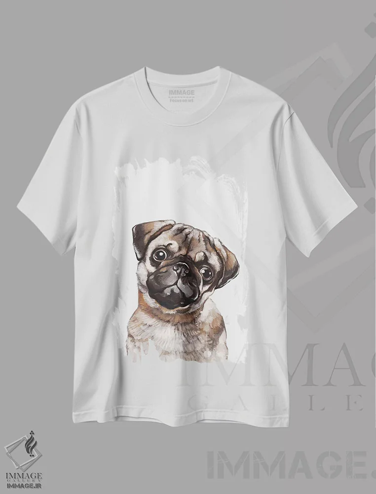 تیشرت سفید طرح دار پاگ غمگین، تزئینی اثر بگ نوز ورک | immage.ir