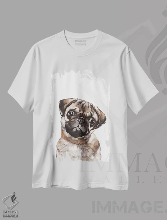 تیشرت سفید طرح دار پاگ غمگین، تزئینی اثر بگ نوز ورک | immage.ir