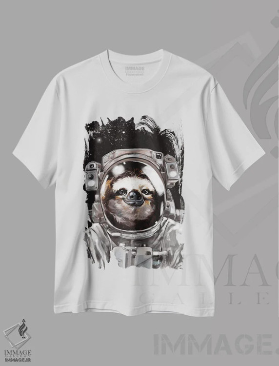 تیشرت سفید طرح دار سلفی تنبل فضانورد، تزئینی اثر بگ نوز ورک | immage.ir