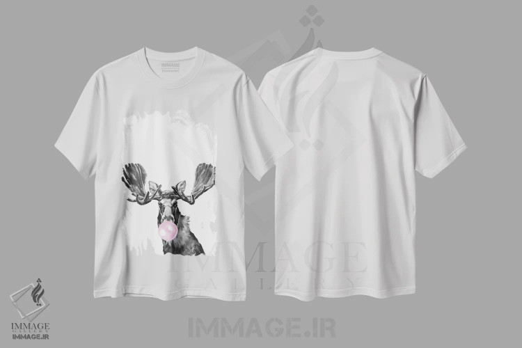 تیشرت سفید طرح دار گوزن شمالی با آدامس بادکنکی، هنر دیجیتال اثر بگ نوز ورک | immage.ir