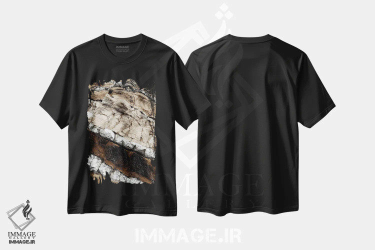 تیشرت مشکی طرح دار صخره های دریایی، مدیوم اثر ۳۳ استخوان شکسته | immage.ir