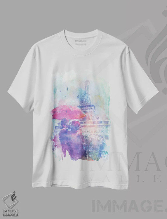 تیشرت سفید طرح دار عشق برج ایفل، هنر دیجیتال اثر ۳۳ استخوان شکسته | immage.ir