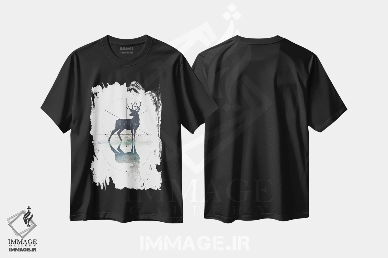 تیشرت مشکی طرح دار گوزن هندسی، هنر دیجیتال اثر ۳۳ استخوان شکسته | immage.ir
