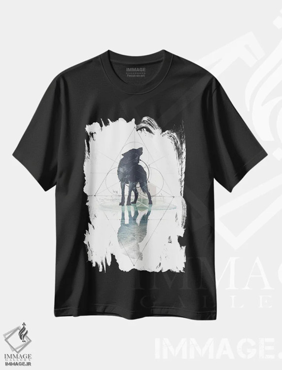تیشرت مشکی طرح دار گرگ هندسی، هنر دیجیتال اثر ۳۳ استخوان شکسته | immage.ir