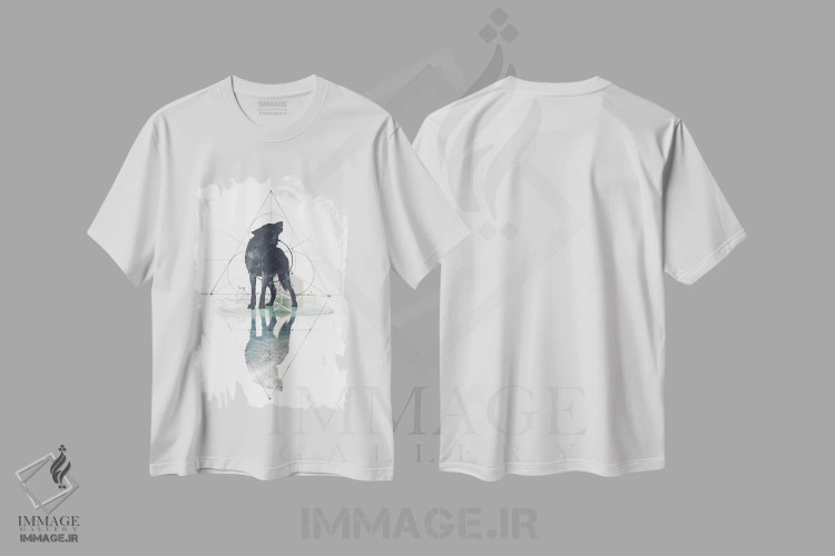 تیشرت سفید طرح دار گرگ هندسی، هنر دیجیتال اثر ۳۳ استخوان شکسته | فروشگاه ایماژ
