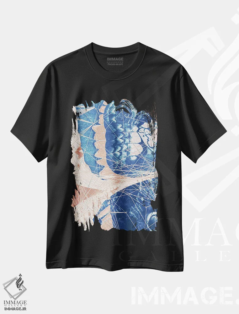 تیشرت مشکی طرح دار سه لتی پروانه I، هنر دیجیتال اثر ۳۳ استخوان شکسته | فروشگاه ایماژ