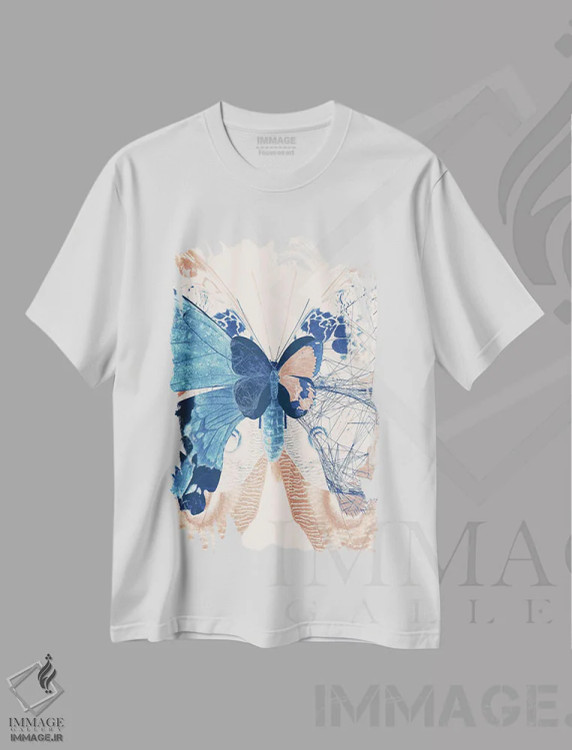 تیشرت سفید طرح دار سه لتی پروانه II، هنر دیجیتال اثر ۳۳ استخوان شکسته | فروشگاه ایماژ
