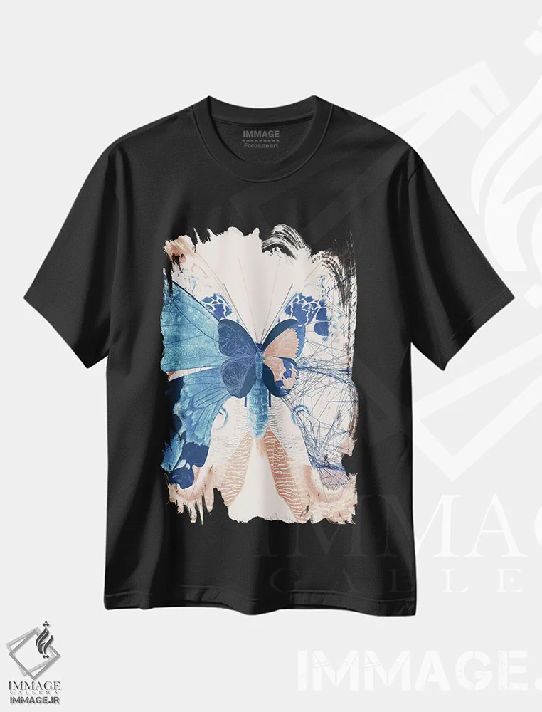 تیشرت مشکی طرح دار سه لتی پروانه II، هنر دیجیتال اثر ۳۳ استخوان شکسته | immage.ir