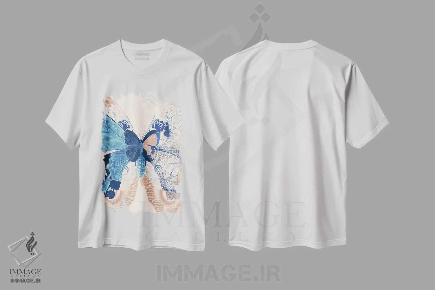 تیشرت سفید طرح دار سه لتی پروانه II، هنر دیجیتال اثر ۳۳ استخوان شکسته | فروشگاه ایماژ