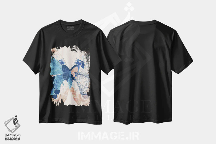 تیشرت مشکی طرح دار سه لتی پروانه II، هنر دیجیتال اثر ۳۳ استخوان شکسته | immage.ir