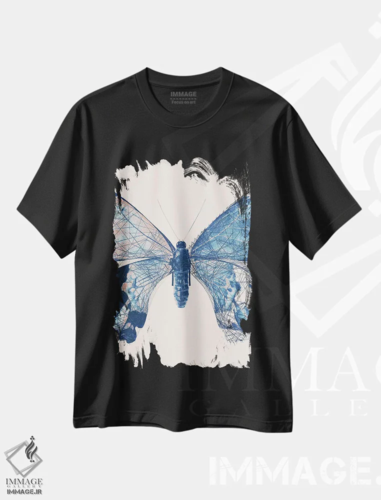 تیشرت مشکی طرح دار پروانه V، هنر دیجیتال اثر ۳۳ استخوان شکسته | immage.ir