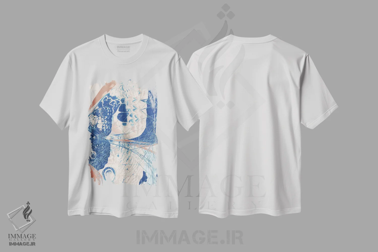 تیشرت سفید طرح دار سه لتی پروانه III، هنر دیجیتال اثر ۳۳ استخوان شکسته | immage.ir